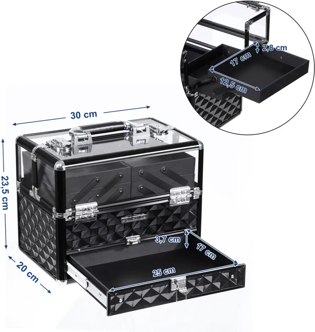 Songmics JBC318B Make-up Koffer - Transparant Acryl - Zwart