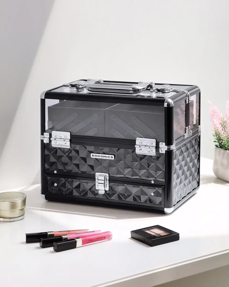 Songmics JBC318B Make-up Koffer - Transparant Acryl - Zwart