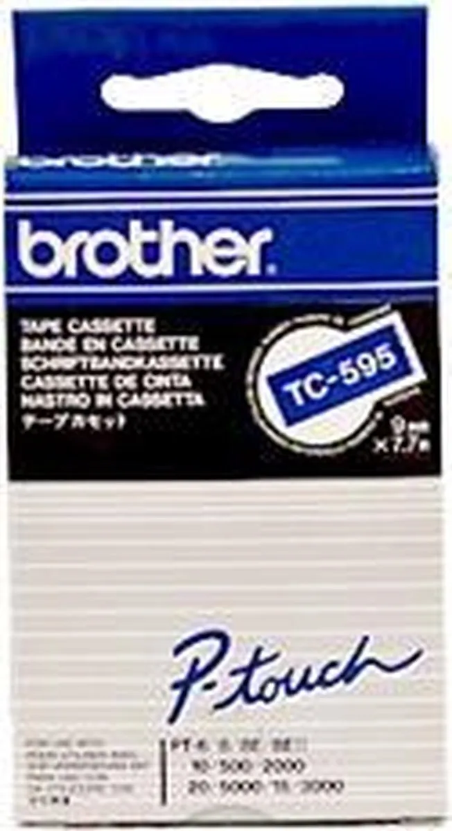 Brother TC-595 Labeltape Wit op blauw - 9mm