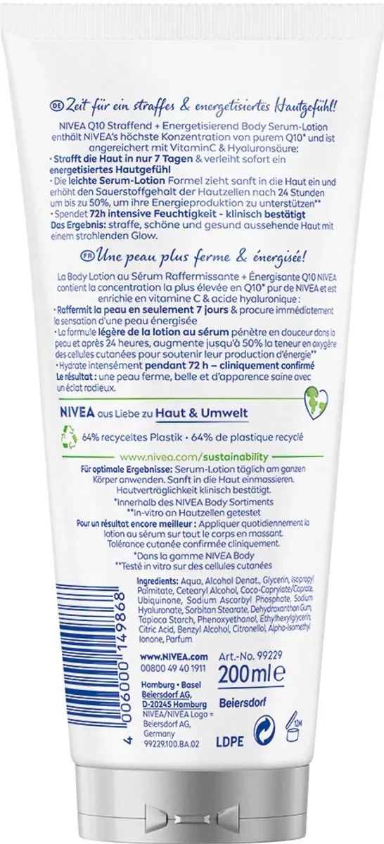 NIVEA Q10 Firming + Energizing Body Serum 200ml - 2 Stuks