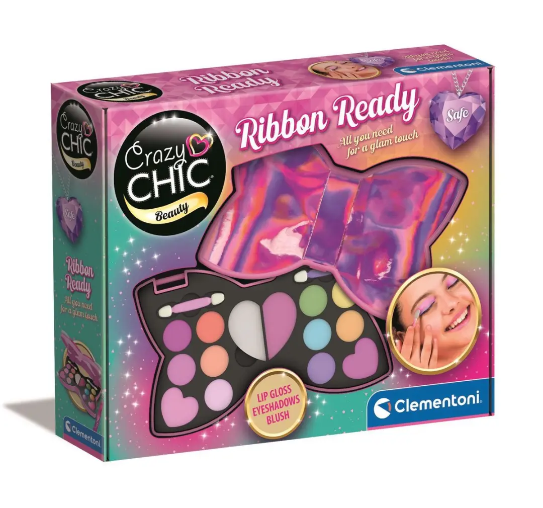 Clementoni Make-upset met strikje - Oogschaduw, Lipgloss & Accessoires - Roze/Zwart