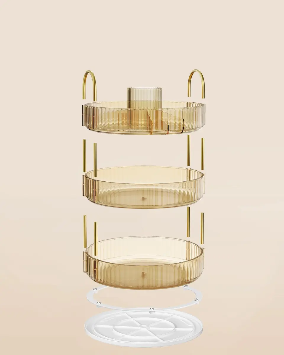 Songmics JKA011A01 Draaibare Make-up Organizer 3 Lagen - Champagnegoud