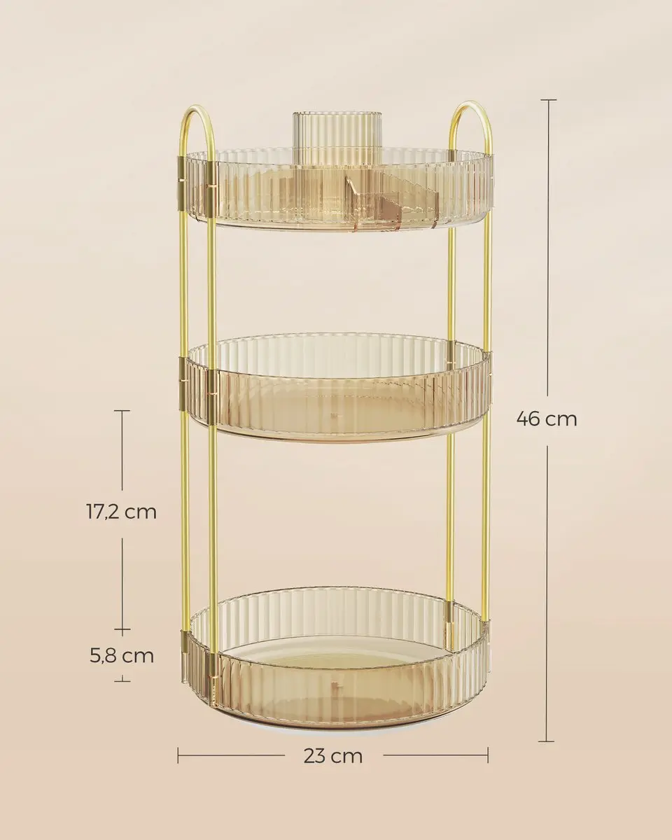 Songmics JKA011A01 Draaibare Make-up Organizer 3 Lagen - Champagnegoud