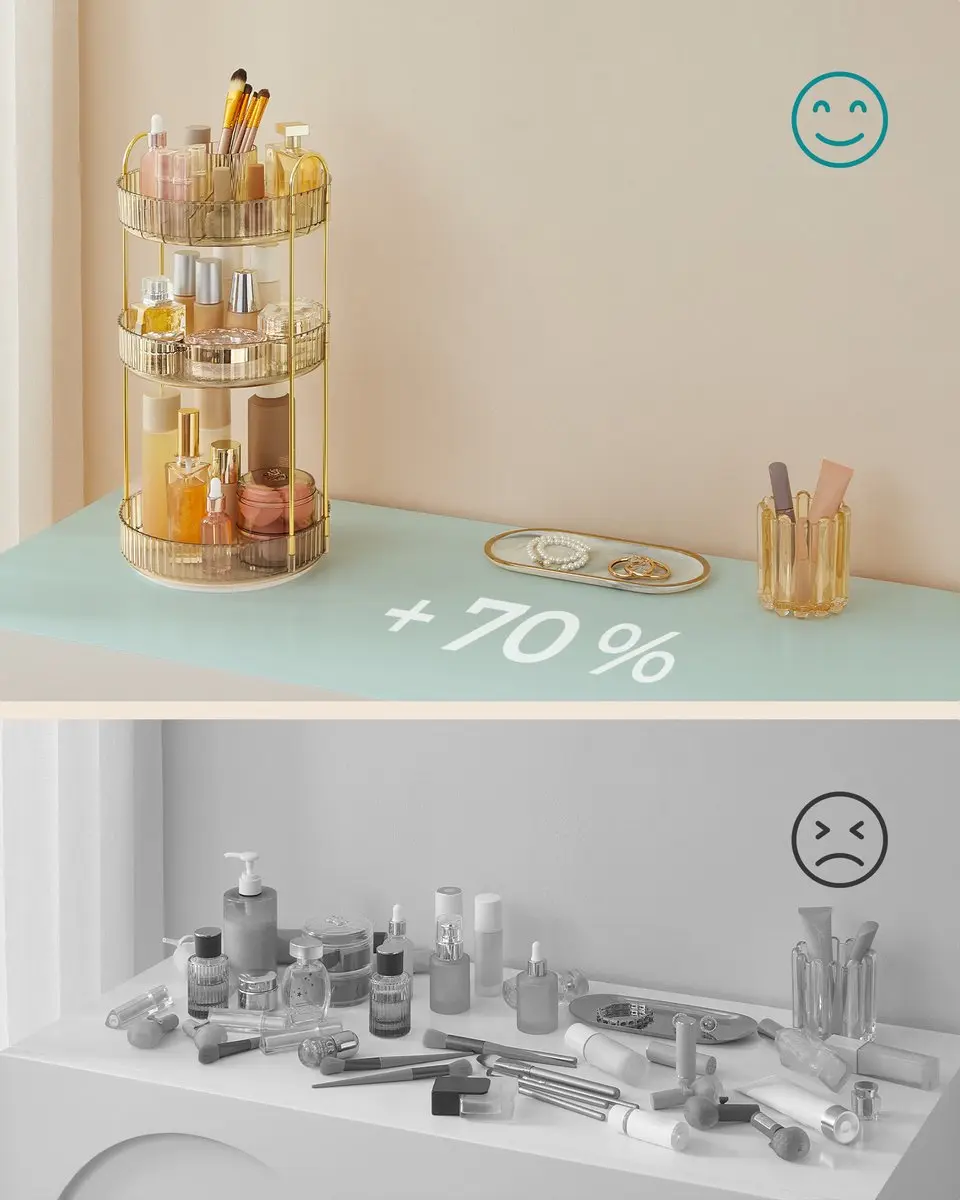 Songmics JKA011A01 Draaibare Make-up Organizer 3 Lagen - Champagnegoud