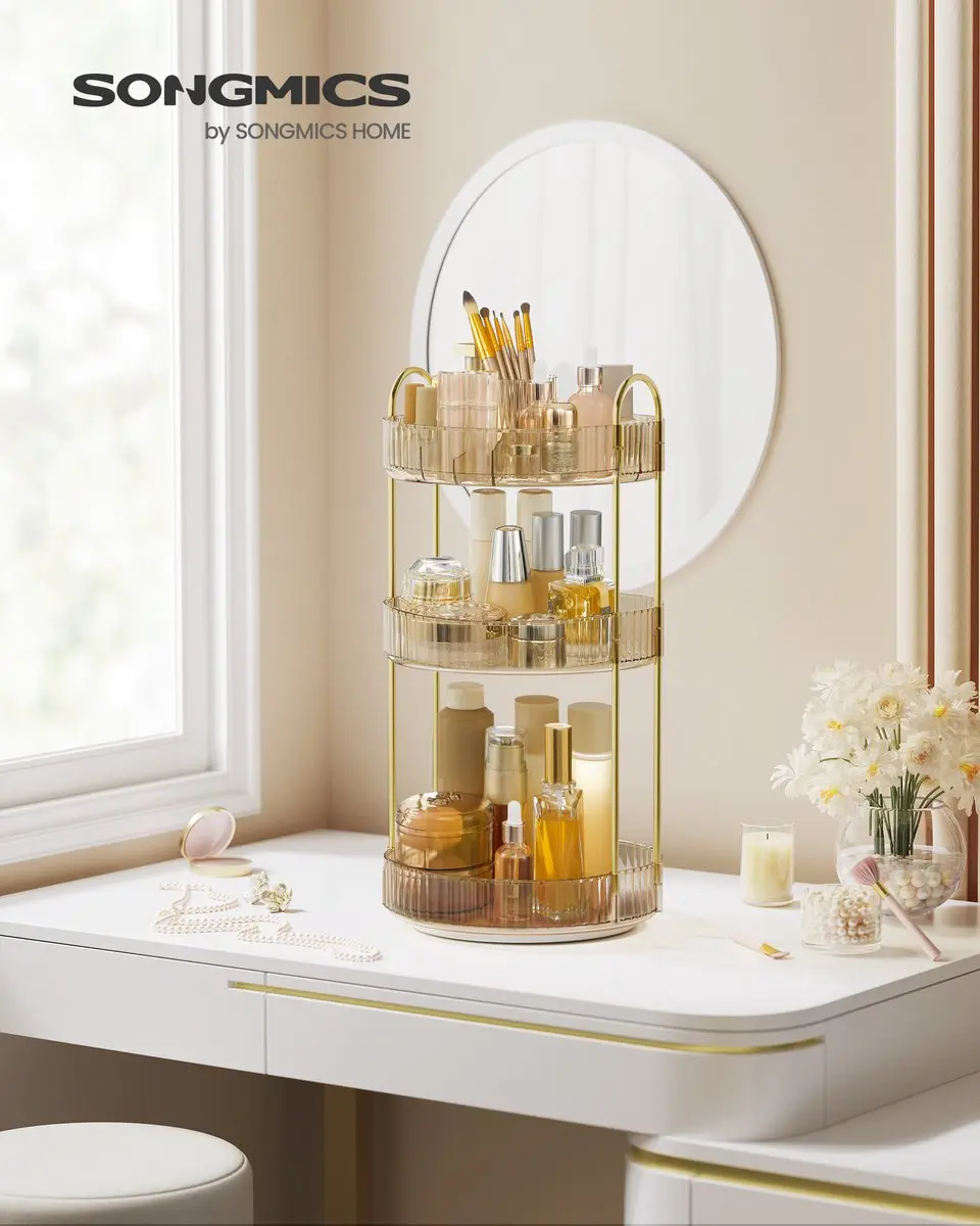 Songmics JKA011A01 Draaibare Make-up Organizer 3 Lagen - Champagnegoud