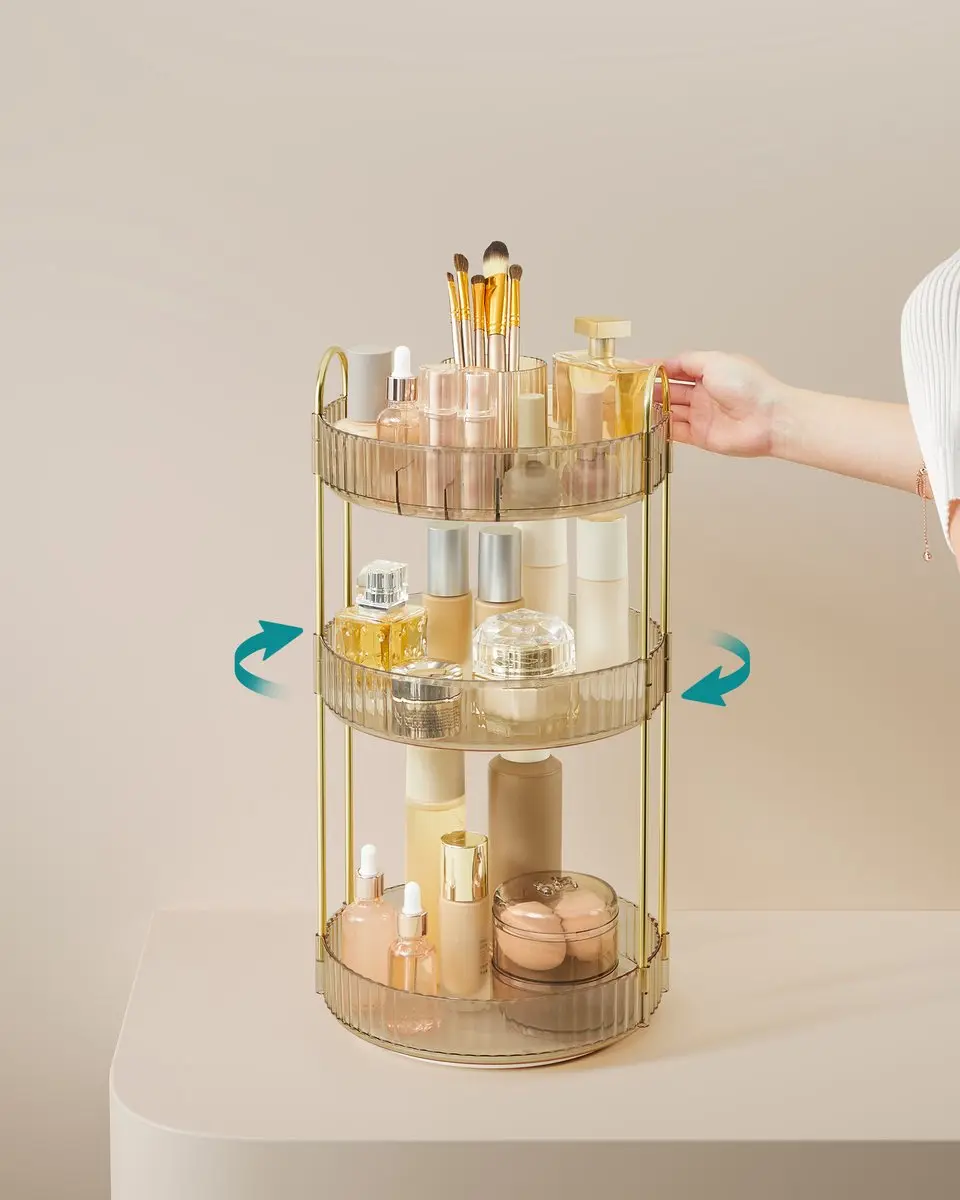 Songmics JKA011A01 Draaibare Make-up Organizer 3 Lagen - Champagnegoud - afbeelding 6 van 6