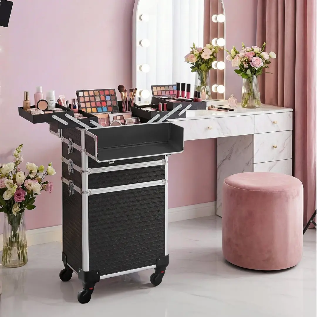 Songmics JHZ015B01 Make-up Koffer Trolley - 4-in-1 - Zwart