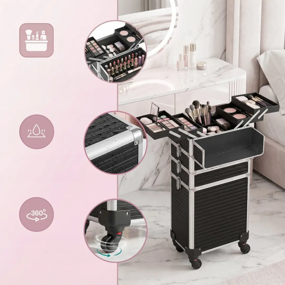 Songmics JHZ015B01 Make-up Koffer Trolley - 4-in-1 - Zwart