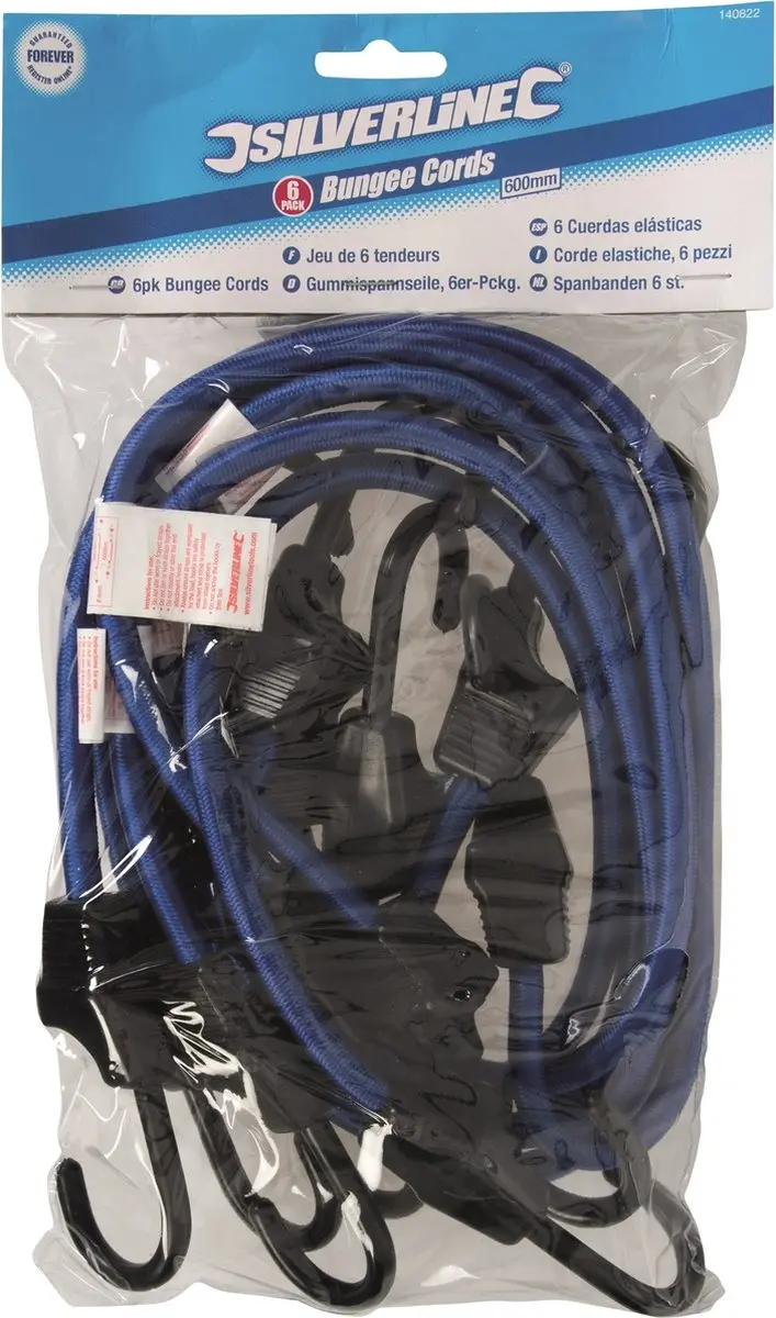 Silverline Elastische Spanbanden 600mm - 6 Stuks - Blauw/Zwart - afbeelding 6 van 6