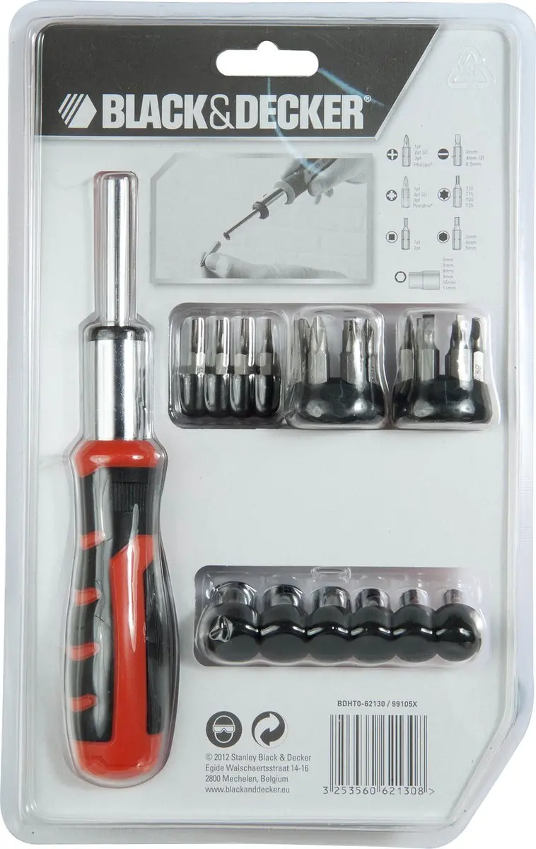 BLACK+DECKER BDHT0-62130 Bitverzameling - 29-delig - Zwart/Rood