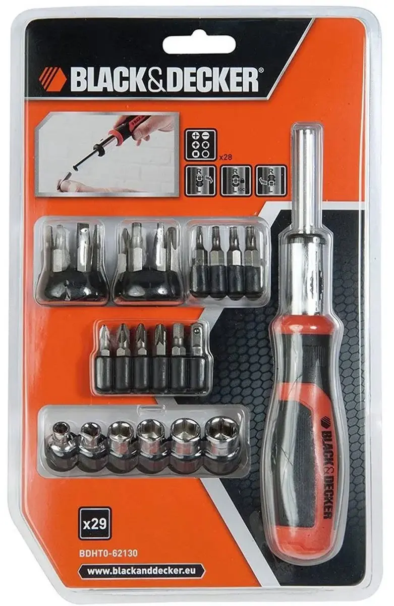 BLACK+DECKER BDHT0-62130 Bitverzameling - 29-delig - Zwart/Rood