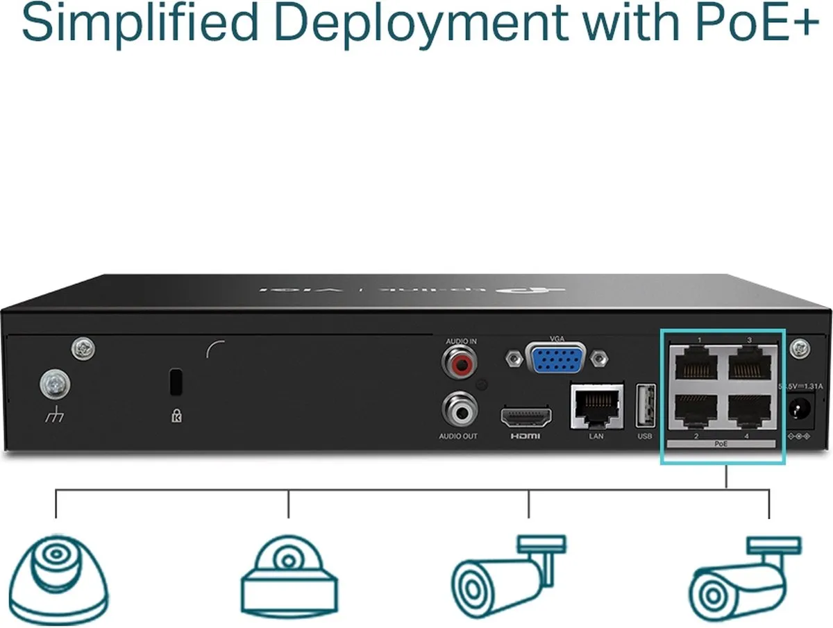 TP-Link VIGI NVR1004H-4P NVR - 4 Poorten - Zwart