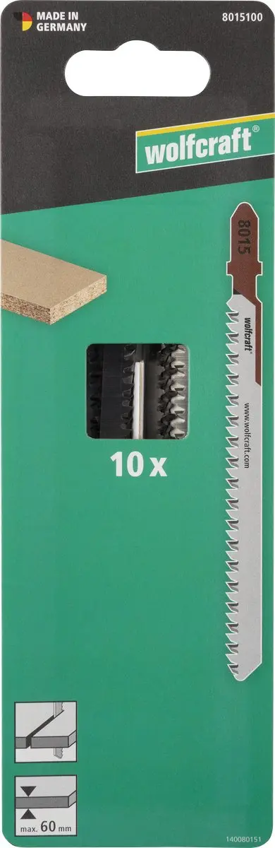 Wolfcraft 10 Decoupeerzaagbladen 60mm HCS T-schacht - Spaanplaat