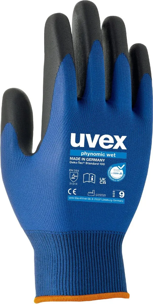 Uvex Phynomic WET Handschoen - XL - Blauw/Zwart