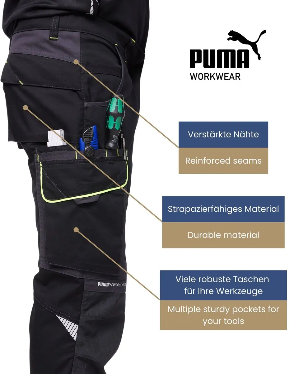 PUMA Workwear Precision X Werkbroek - Maat 25 - Zwart/Neon