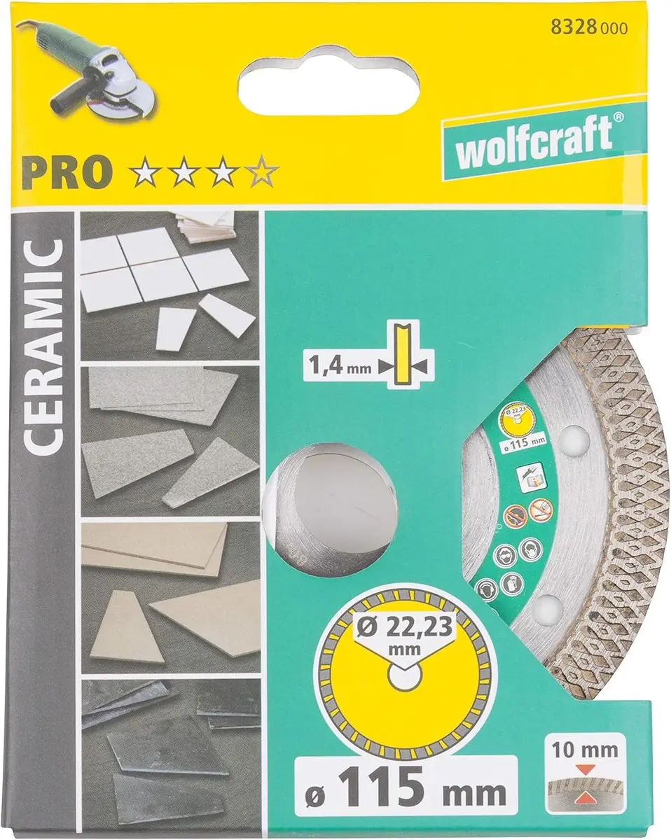 Wolfcraft Pro Ceramic Turbo Diamantdoorslijpschijf 115mm - Steen/Keramiek