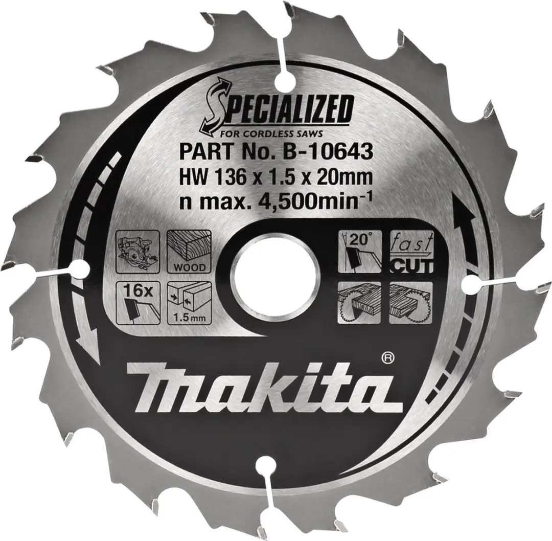 Makita Cirkelzaagblad B-10643 Hout - Ø136mm 16T