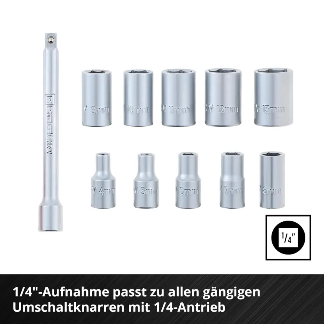 Einhell 13-delige 1/4" Omkeerbare Ratelset - Chroom-vanadiumstaal