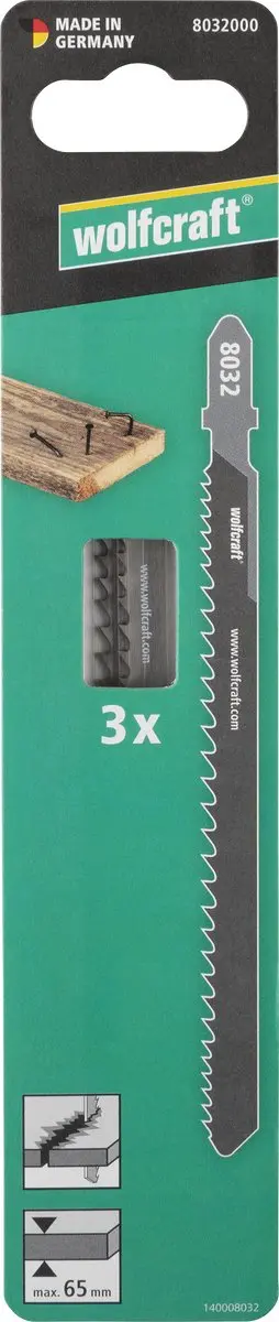 Wolfcraft Decoupeerzaagbladen Hout 65mm T-schacht - 3 Stuks