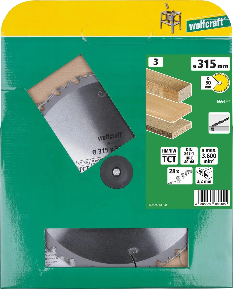 Wolfcraft 6664000 Zaagtafel Cirkelzaagblad 315mm - 28 Tanden