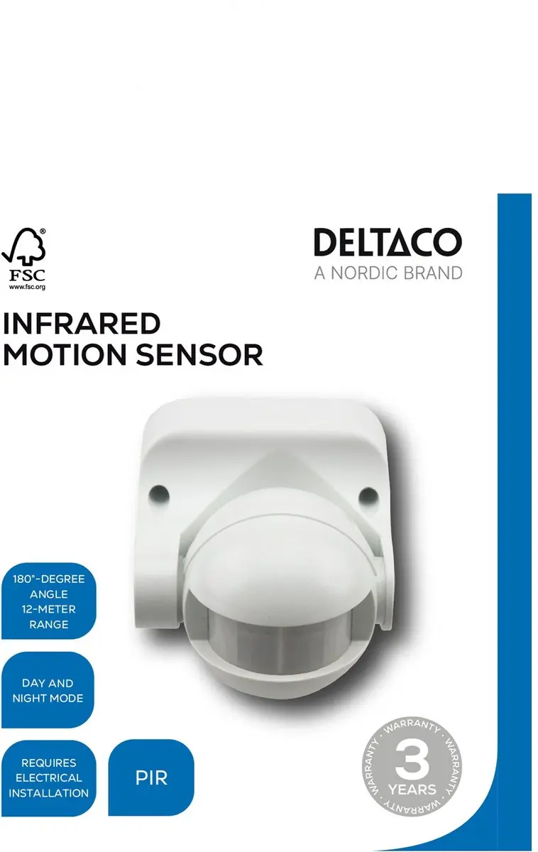 Deltaco PIR-100 Bewegingssensor - 180° Detectie 12m - Wit