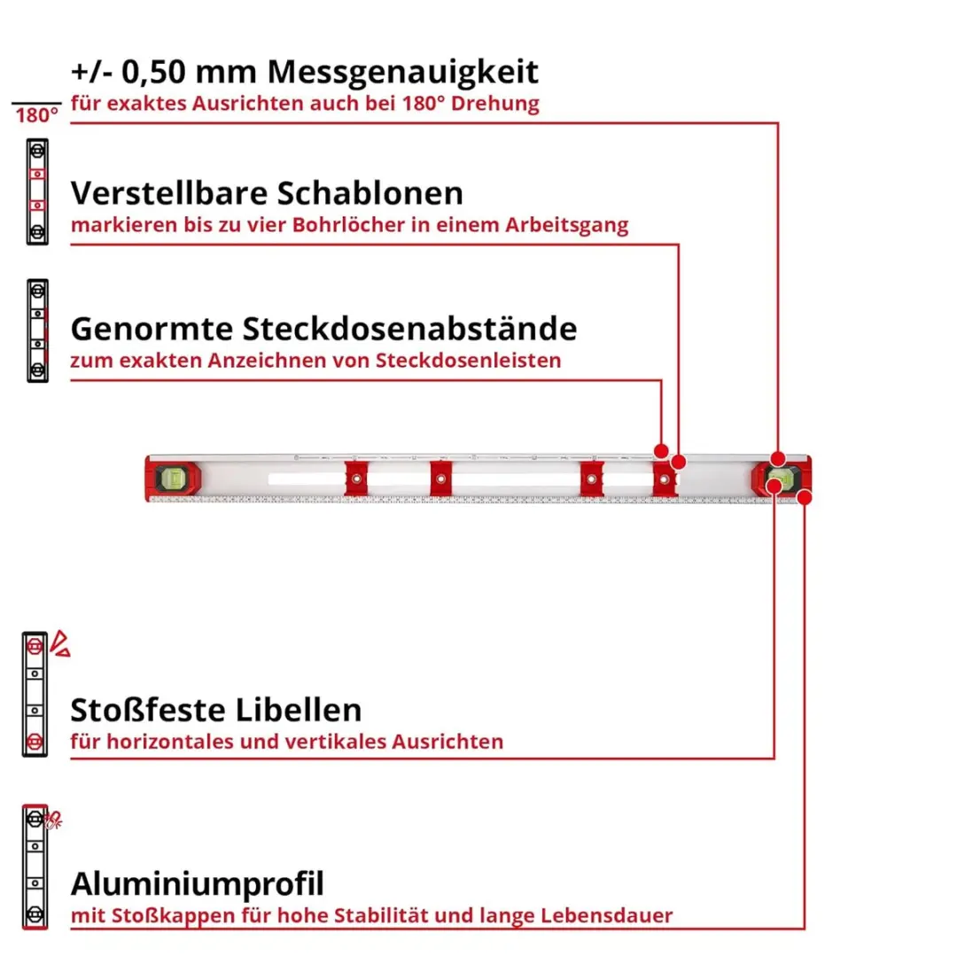 Einhell Waterpass 3-delig 40/60/100cm - 3 Libellen