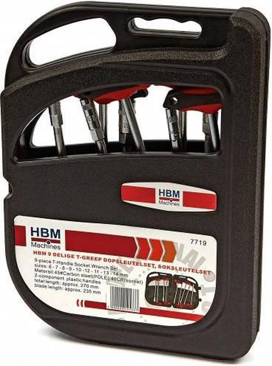 HBM Machines 9-delige T-greep dopsleutelset 14mm - Zwart