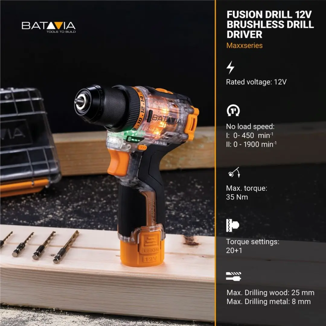 Batavia Fusion Drill 7065015 12V Accuboormachine - 2000mAh - 25mm Hout