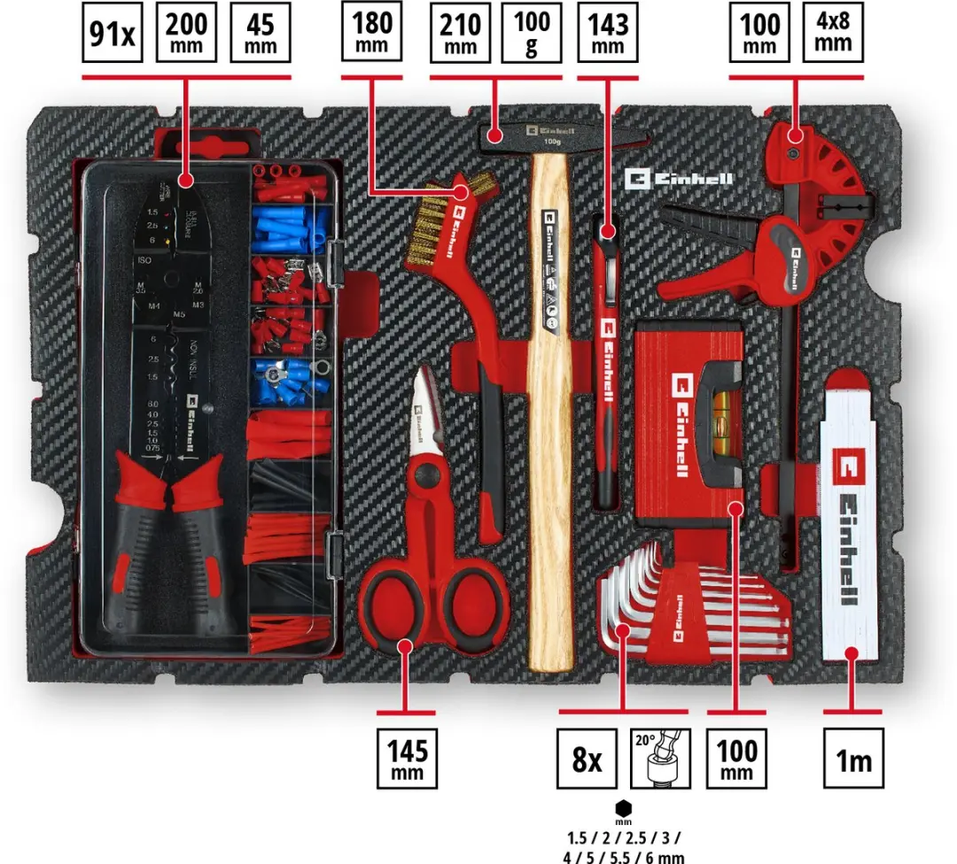 Einhell Hobby E-Case 153-delig Gereedschapset - Rood/Zwart - afbeelding 6 van 6