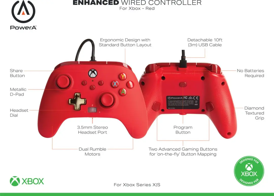 POWERA Geavanceerde Bedrade Controller 1518810-01 - Xbox Series X|S & One - Rood