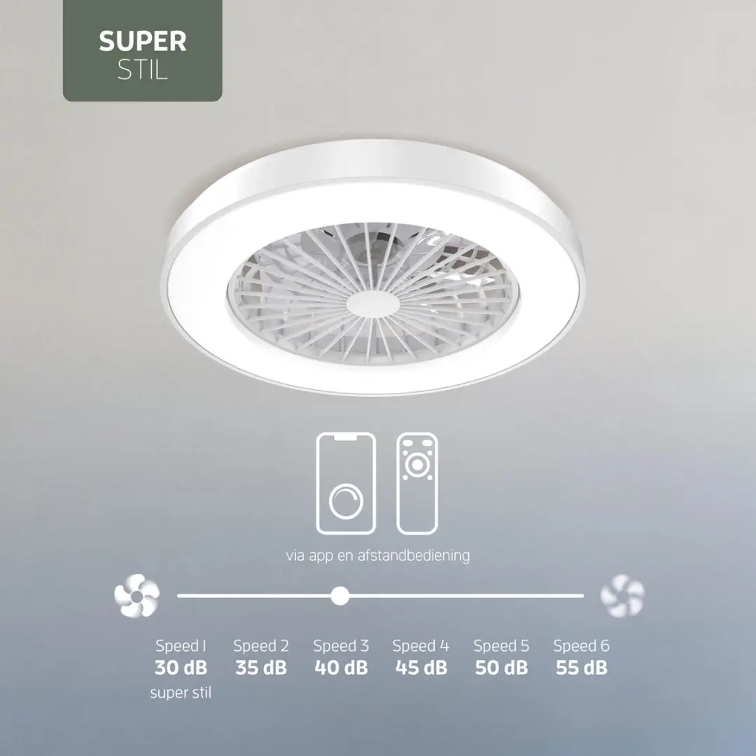 Varin Ventilator met LED 48cm - 7 Bladen - 6 Snelheden - Wit