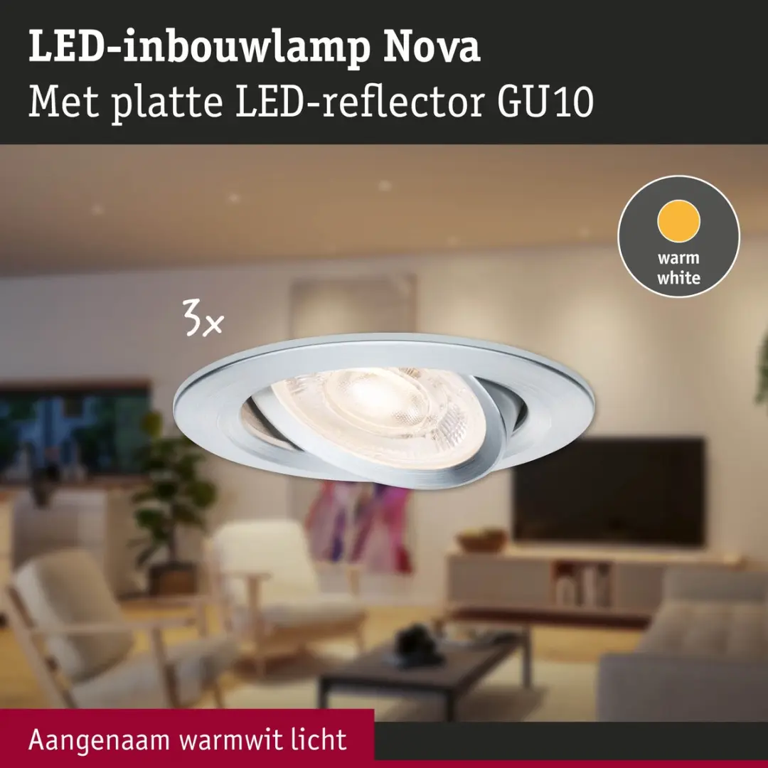 Paulmann LED-inbouwlamp Nova GU10 3x4,9W 1650lm - 2700K - Alu gedraaid