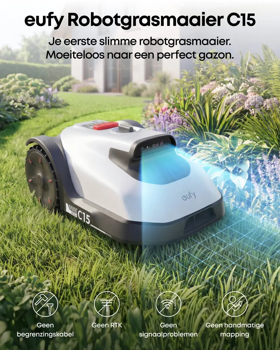 Eufy C15 Robotgrasmaaier - 20cm - 500m² - Draadloos