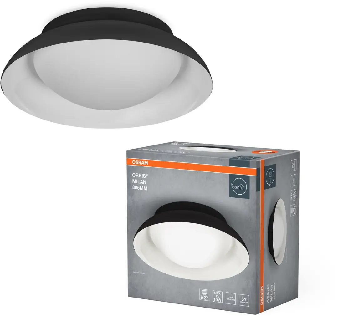 Osram Orbis Madrid Plafondlamp 305mm - 2xE27 - Zwart/Wit