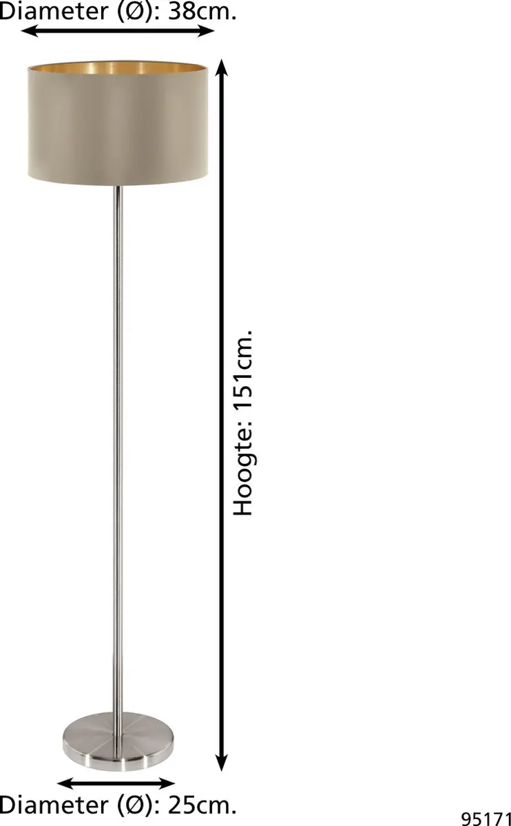 Eglo Maserlo Vloerlamp 151cm - Grijs/Taupe/Goud - afbeelding 6 van 6