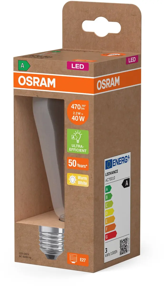 Osram LED E27 Edison Filament 2.2W 470lm - Zeer Warm Wit 2700K - afbeelding 6 van 6