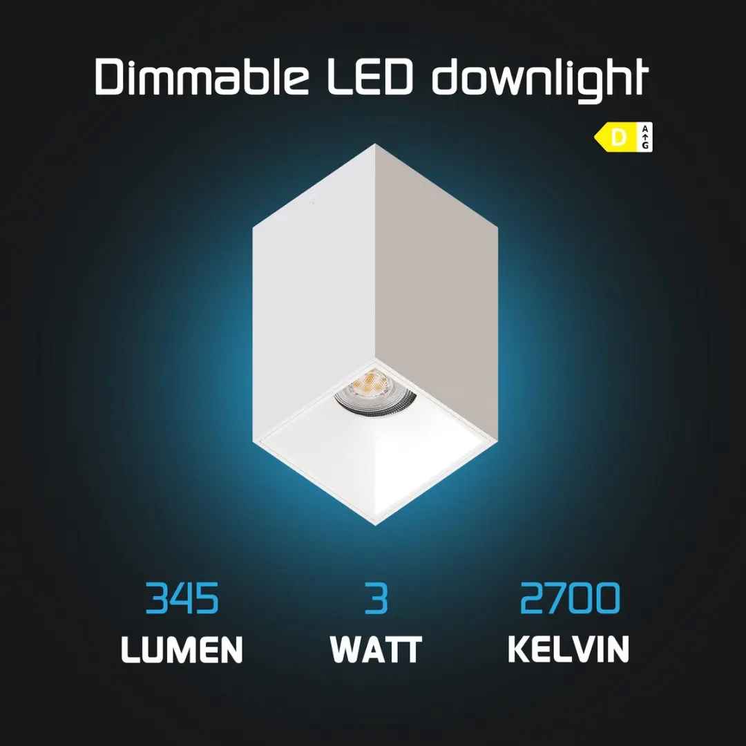 LEDVION LED Opbouwspot Vierkant 80x80mm GU10 3W - Wit