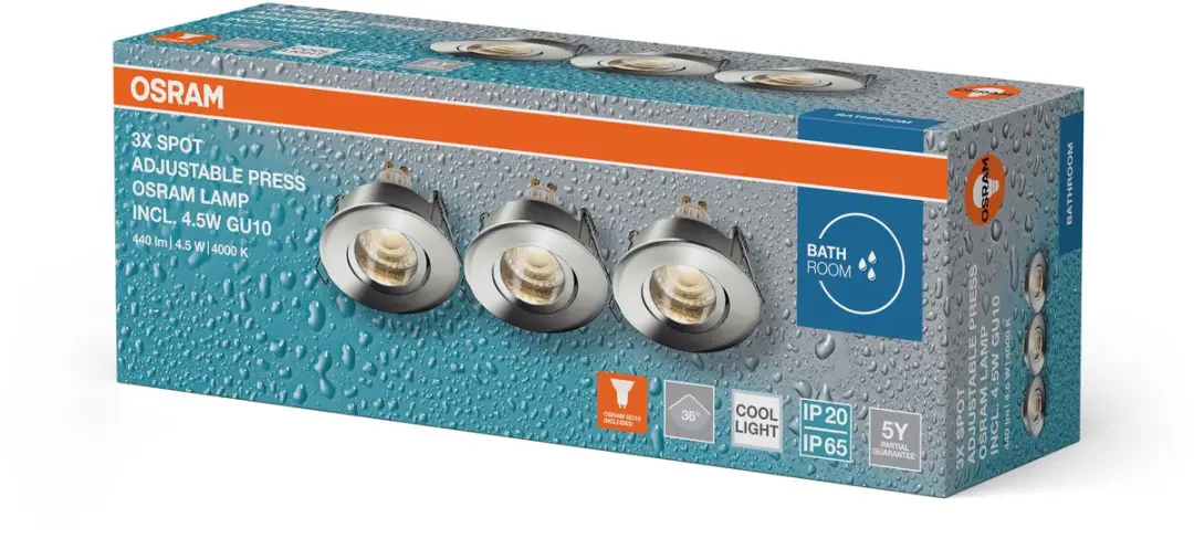 Osram Spot Set LED Inbouwspot IP65 Press 4.5W 4000K - 3 Stuks