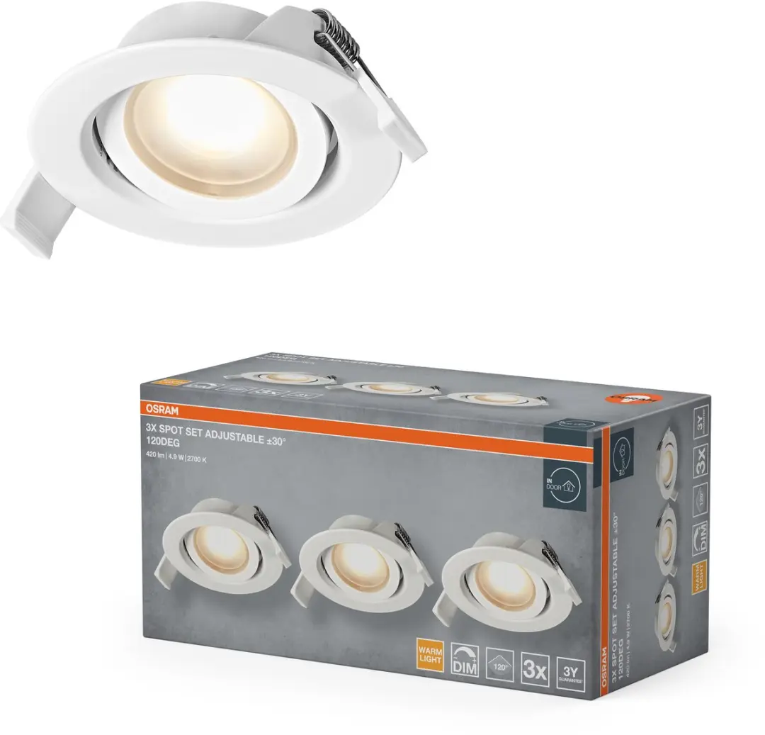Osram Spot Set LED Inbouwspots DIM 4,9W 120° - 3 Stuks