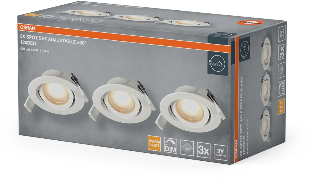 Osram Spot Set LED Inbouwspots DIM 4,9W 120° - 3 Stuks