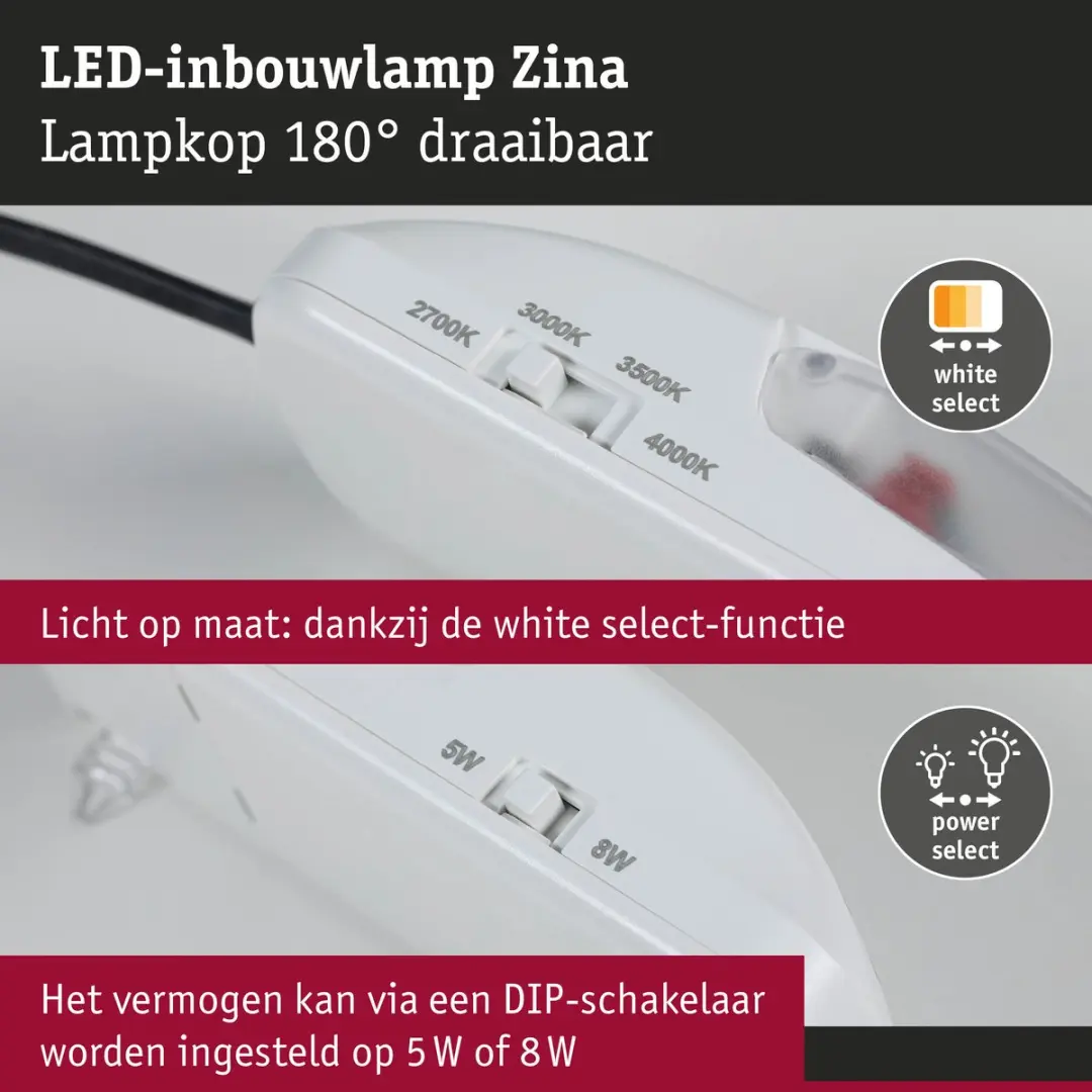 Paulmann LED-inbouwlamp Zina IP65 5W/8W - 685lm - 2700-4000K - Zwart mat