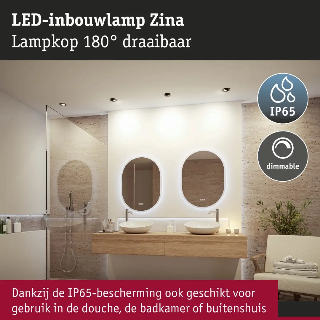 Paulmann LED-inbouwlamp Zina IP65 5W/8W - 685lm - 2700-4000K - Zwart mat