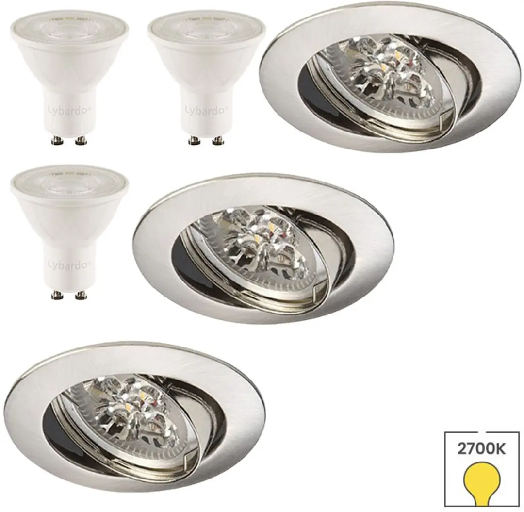 Lybardo Inbouwspots 3-pack Kantelbaar - 2.4W Warmwit - Ø8.2cm Zilver