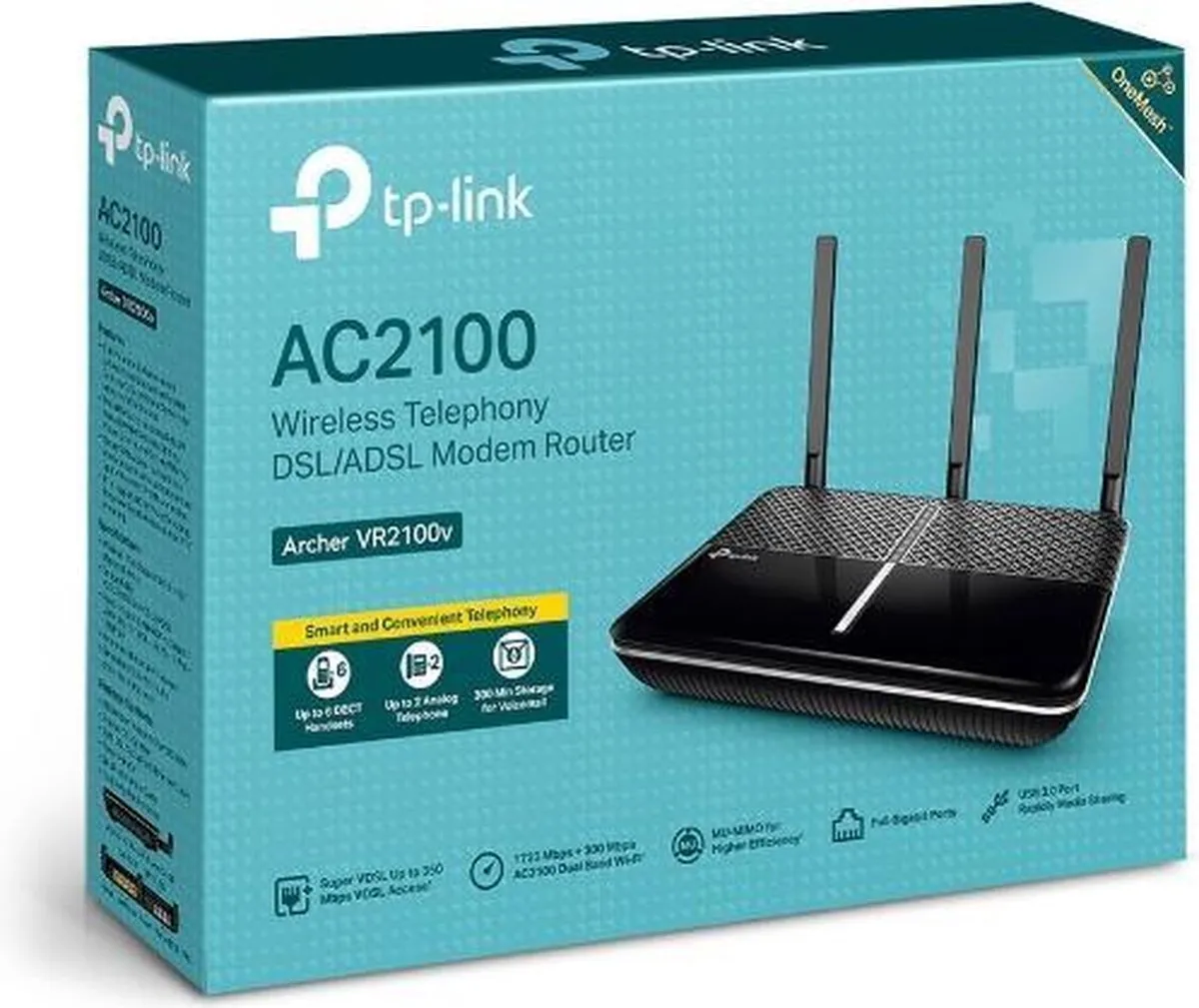 TP-Link Archer VR2100v Router - Dual-Band 4G - 4x Gigabit LAN - USB 3.0 - Zwart