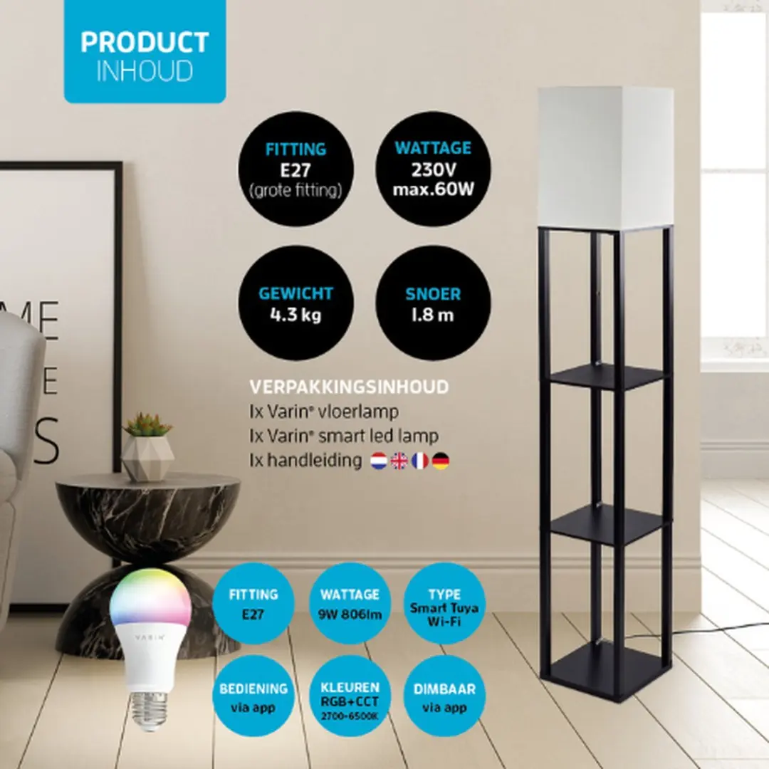 Varin Vloerlamp 10 Lichtpunten - Zwart - Smart LED 1800K