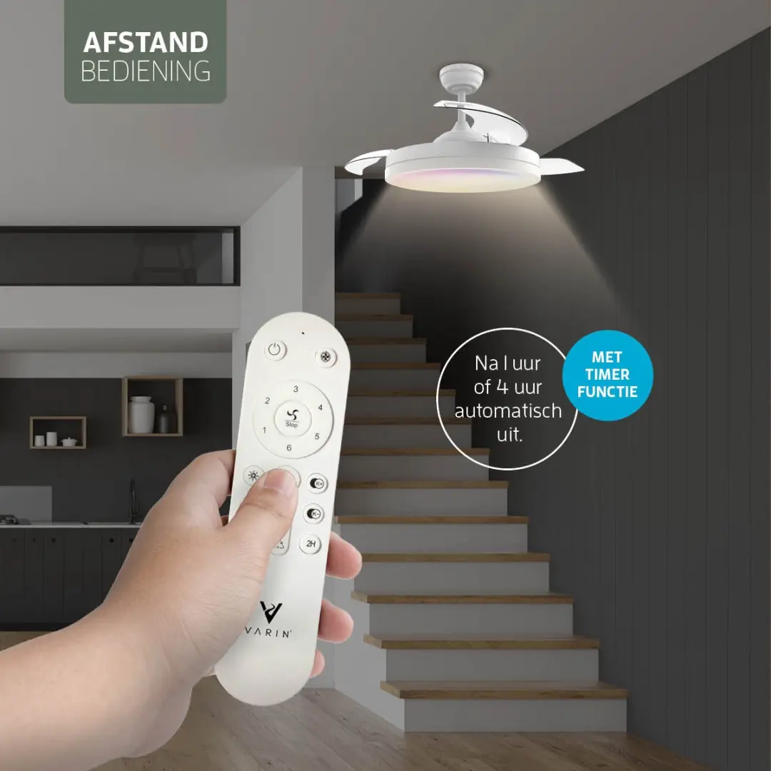 Varin Smart Plafondventilator 108cm - Wit - 36W RGBW - Tuya Wifi