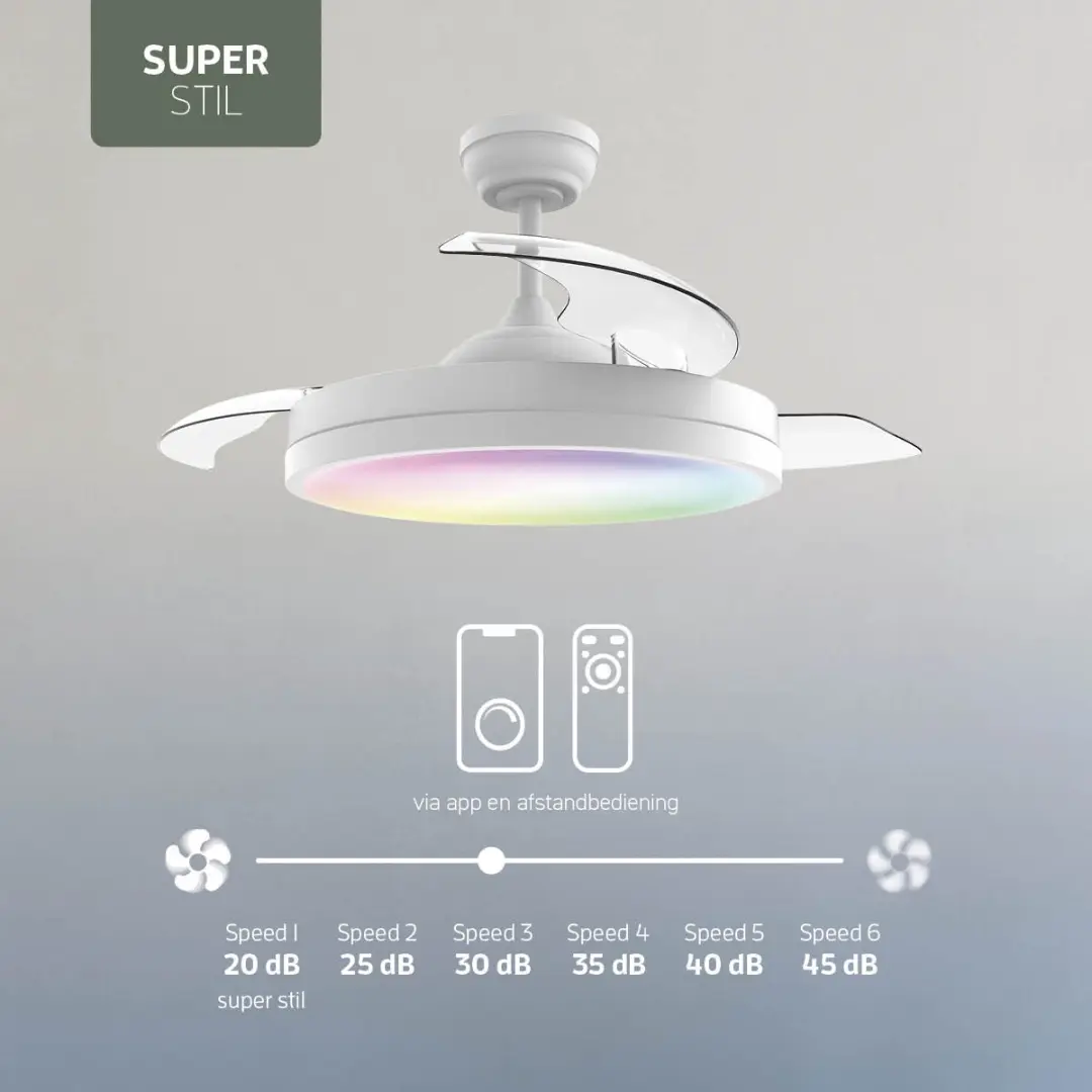 Varin Smart Plafondventilator 108cm - Wit - 36W RGBW - Tuya Wifi