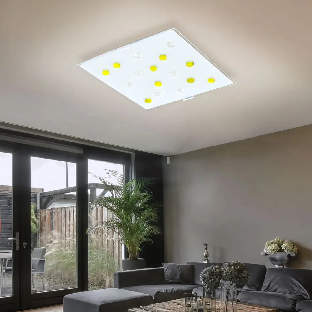Eglo 87311O Plafondlamp - Glas Geel/Wit - Halverlichting