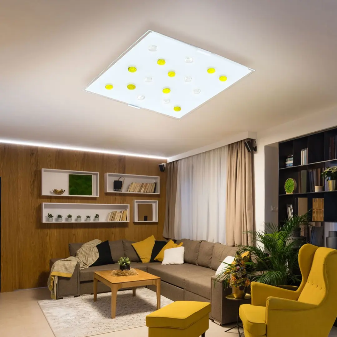 Eglo 87311O Plafondlamp - Glas Geel/Wit - Halverlichting