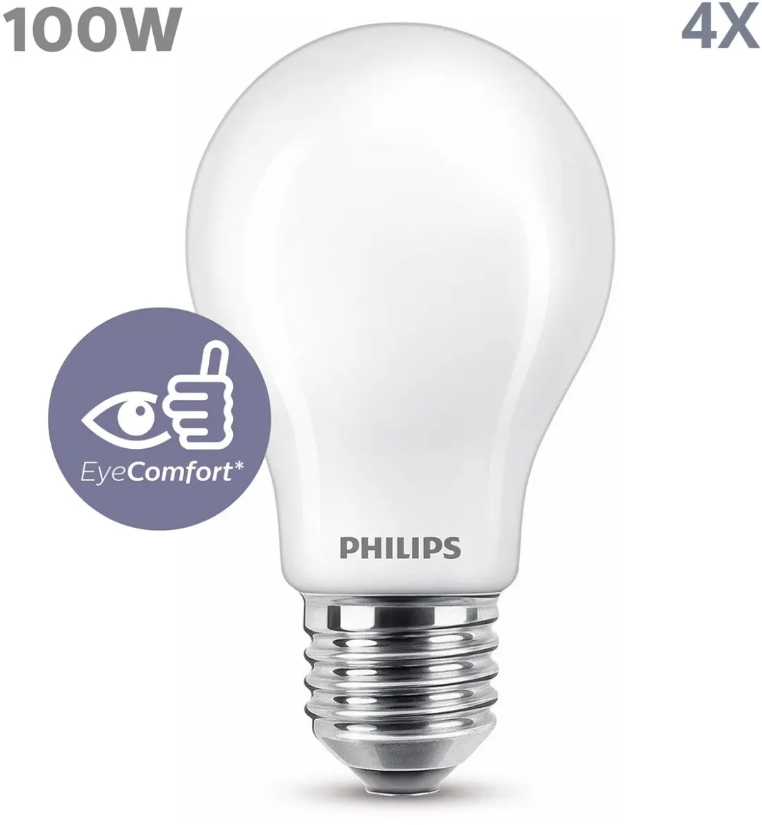 Philips LED E27 Mat LEDlamp 10.5W Warmwit - 4 Stuks - afbeelding 3 van 3